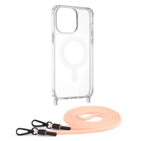 Husa MagSafe compatibila Apple iPhone 14 Pro Max, Atasare Magnetica, Cu Snur Detasabil, Pink