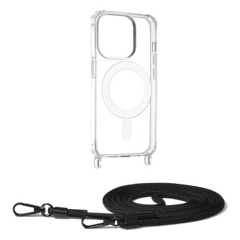 Husa MagSafe compatibila Apple iPhone 15 Pro, Atasare Magnetica, Cu Snur Detasabil, Black