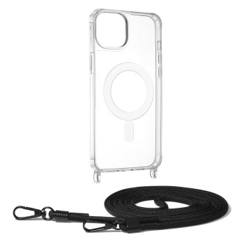 Husa MagSafe compatibila Apple iPhone 15 Plus, Atasare Magnetica, Cu Snur Detasabil, Black