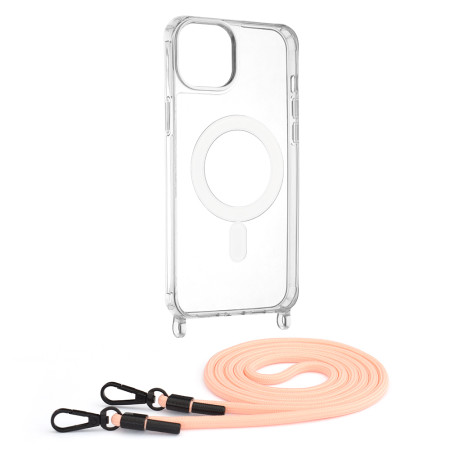 Husa MagSafe compatibila Apple iPhone 15 Plus, Atasare Magnetica, Cu Snur Detasabil, Pink