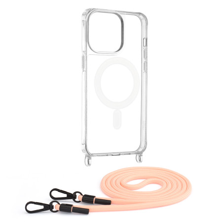 Husa MagSafe compatibila Apple iPhone 15 Pro Max, Atasare Magnetica, Cu Snur Detasabil, Pink