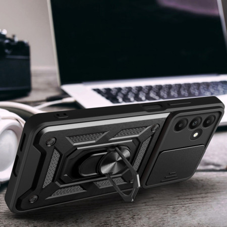 Husa pentru Realme C65, CamShield Protectie Camera, Inel Magnetic, Slide si Snap, Black