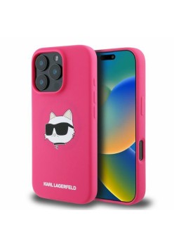Husa pentru iPhone 16 Pro Max - Karl Lagerfeld Silicone MagSafe (KLHMP16XSCHPPLF) - Fuchsia KarlandChoupette Head