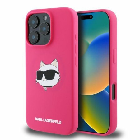 Husa pentru iPhone 16 Pro Max - Karl Lagerfeld Silicone MagSafe (KLHMP16XSCHPPLF) - Fuchsia KarlandChoupette Head