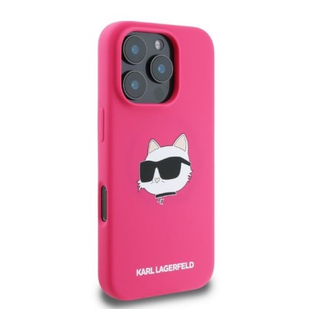 Husa pentru iPhone 16 Pro Max - Karl Lagerfeld Silicone MagSafe (KLHMP16XSCHPPLF) - Fuchsia KarlandChoupette Head