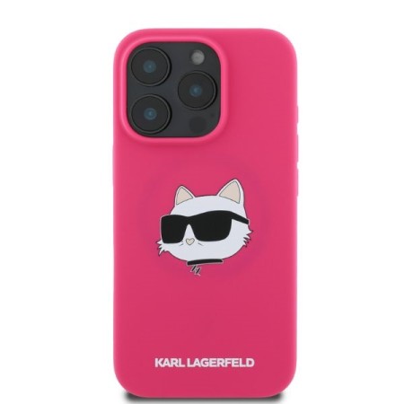 Husa pentru iPhone 16 Pro Max - Karl Lagerfeld Silicone MagSafe (KLHMP16XSCHPPLF) - Fuchsia KarlandChoupette Head