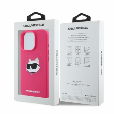 Husa pentru iPhone 16 Pro Max - Karl Lagerfeld Silicone MagSafe (KLHMP16XSCHPPLF) - Fuchsia KarlandChoupette Head