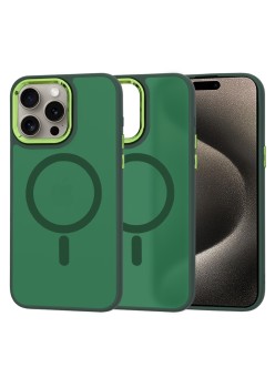 Husa pentru iPhone 15 Pro Max - Techsuit HaloFrost MagSafe Series (Green Camera Frame) - Midnight Green
